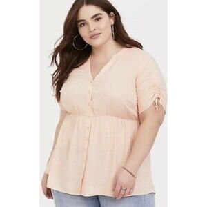 TORRID Orange Peach Challis Tie-Sleeve Babydoll Top, Size 2